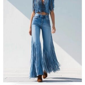 OYROSY Fringe Flare Jeans XL